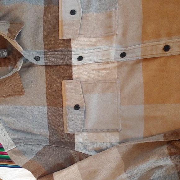 Men's Plaid Polyester Blend Button Shirt Brown, Tan, XL - Picture 14 of 15